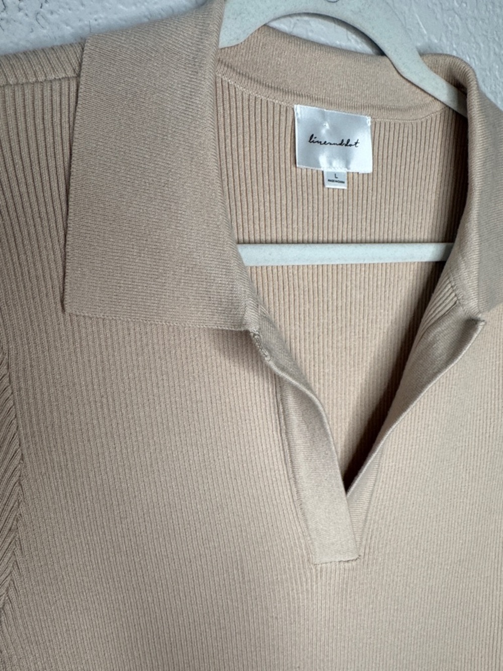 Revolve Line and Dot Brittany Ribbed Mini Dress Tan Large Bodycon Polo V Neck - Picture 3 of 7